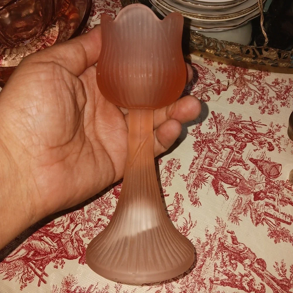 VTG Floral Pink Glass Pedestal Votive holder